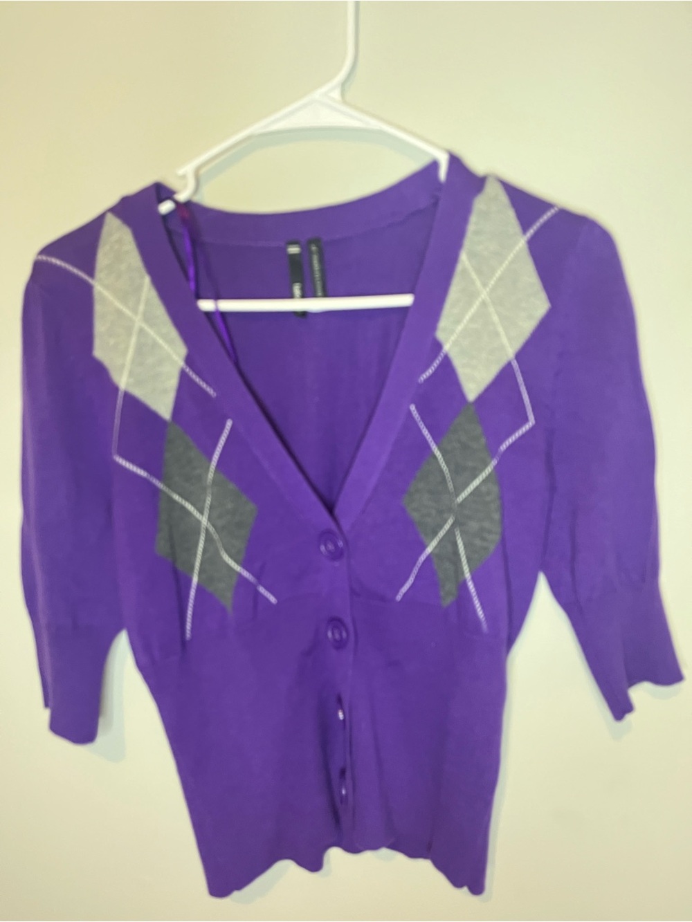 Takeout Purple Argyle Button-Front Cardigan